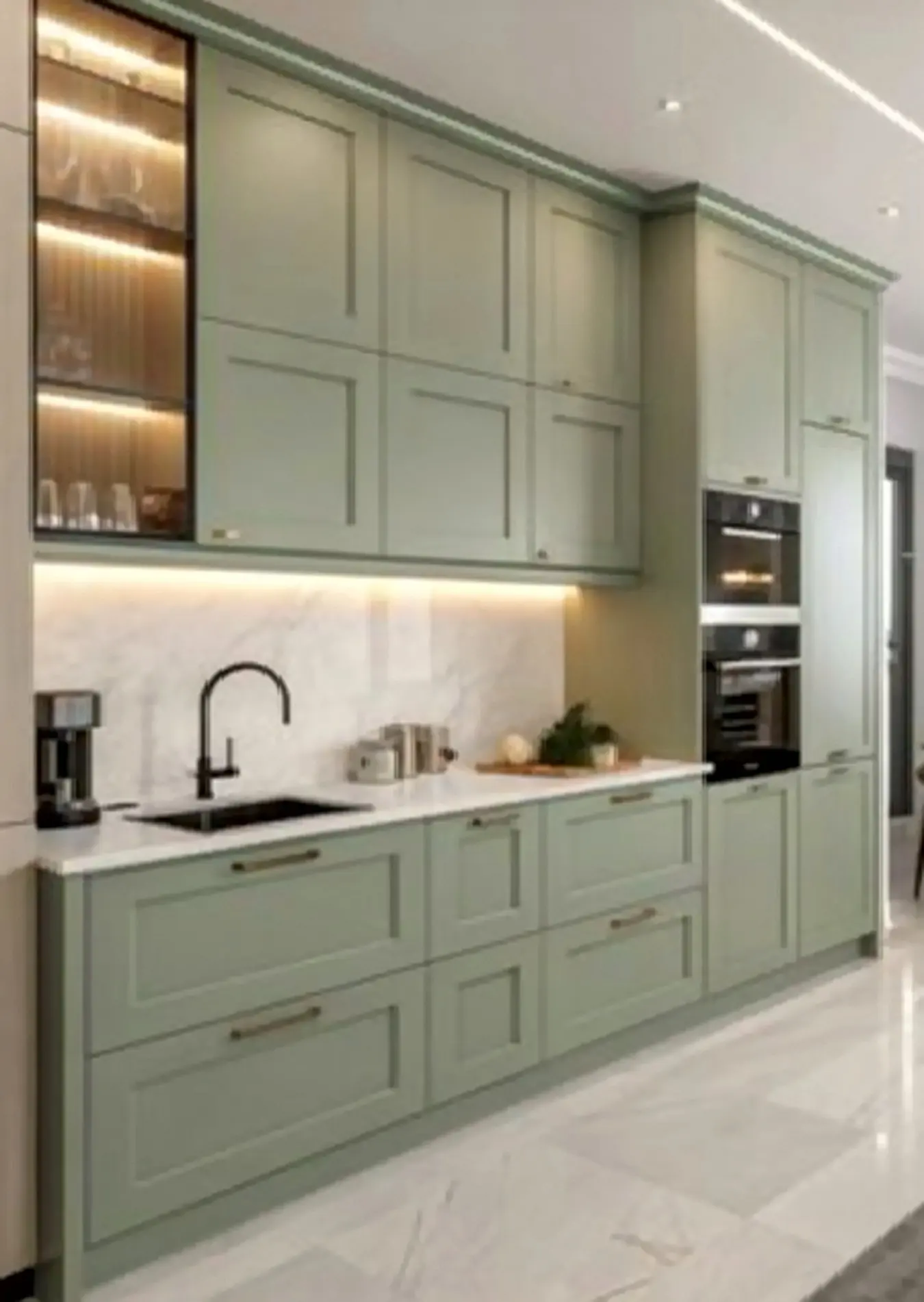 Shaker-style modular kitchen in sage green